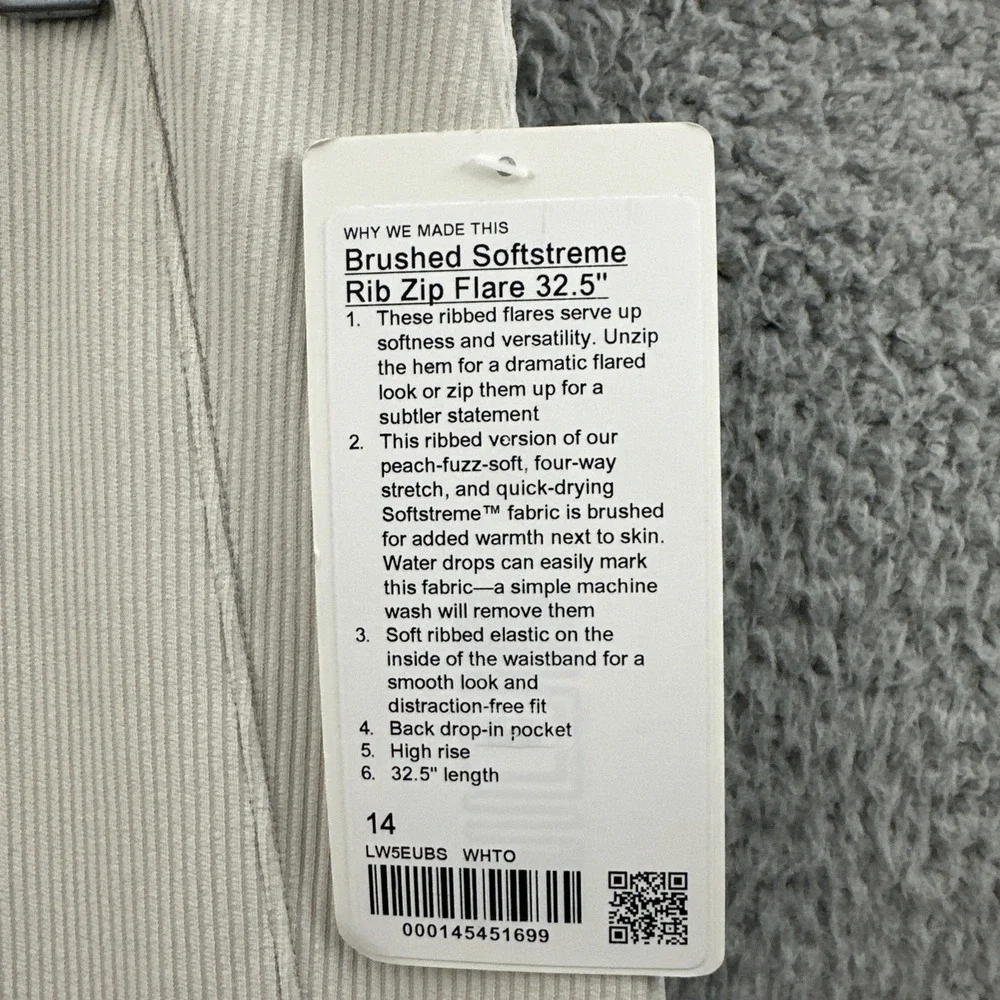 NWT Lululemon Brushed Softstreme Rip Zip Flare Pants Bone Athletic Women 14 x 33